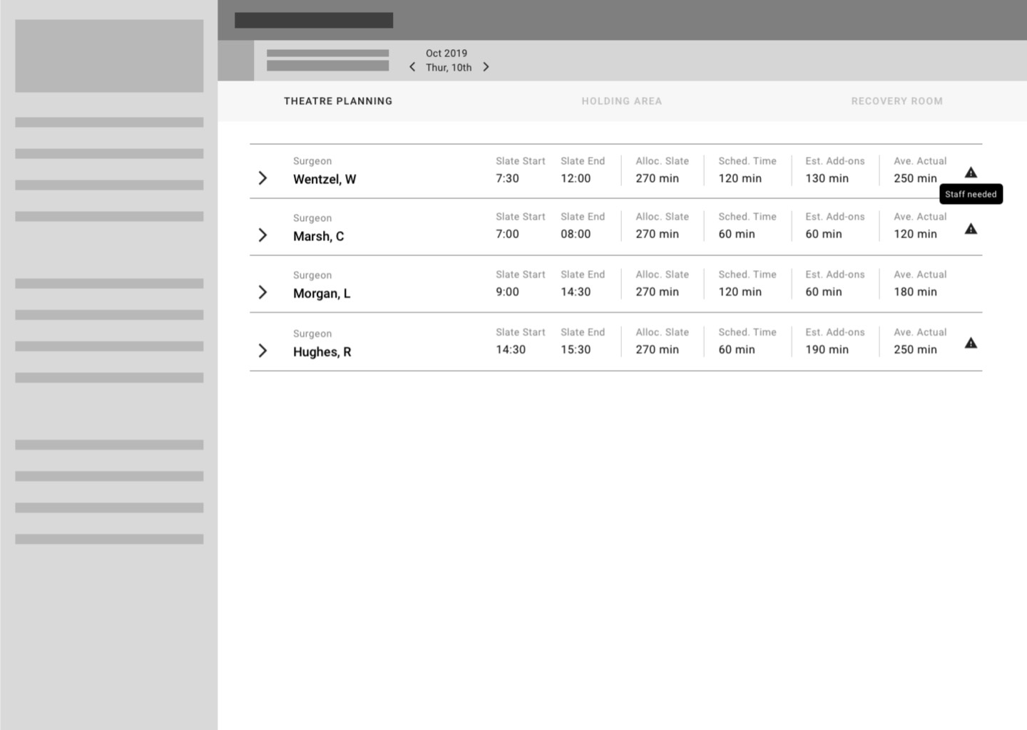 Wireframe showing an accordion pattern