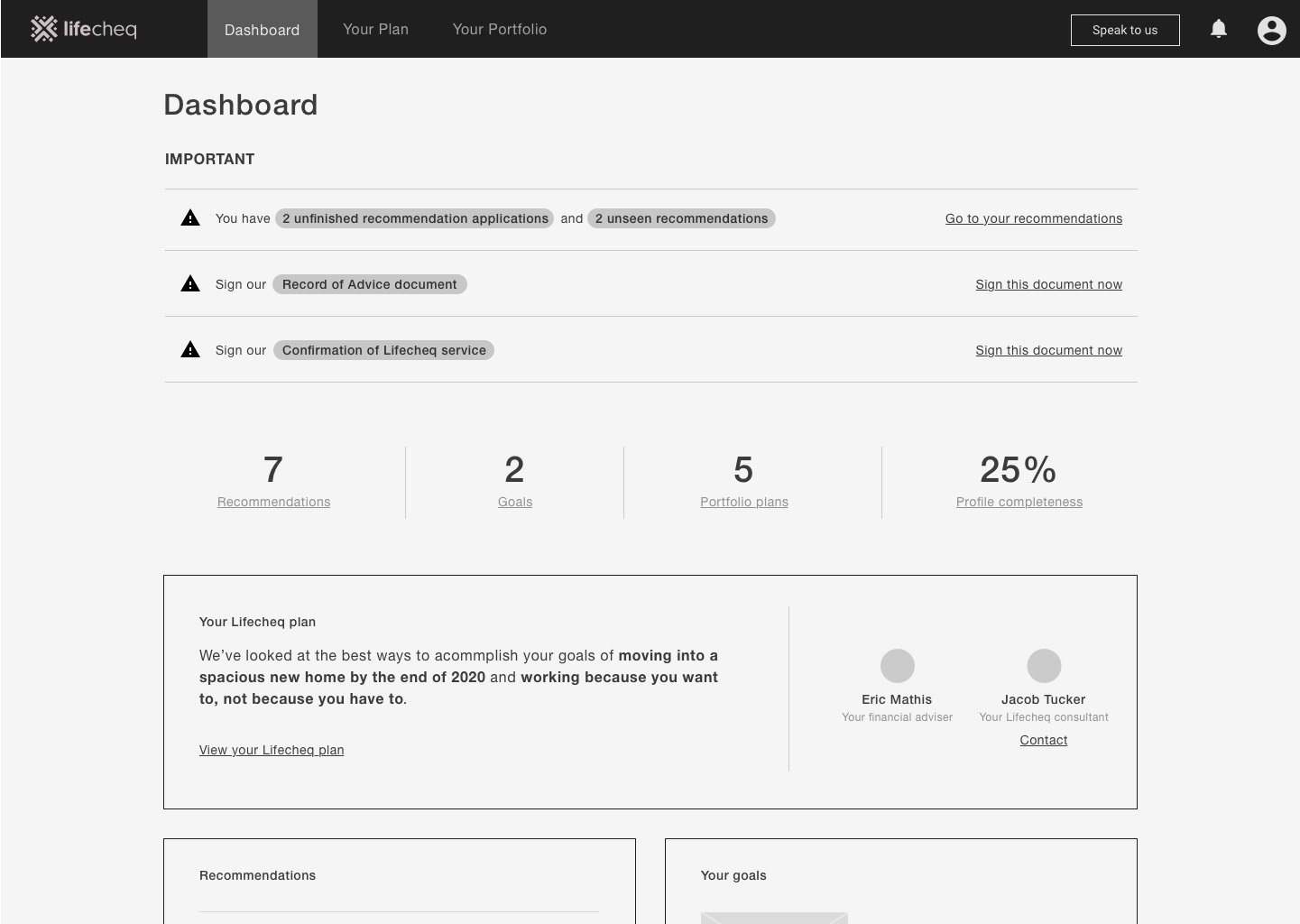 Dashboard wireframe option