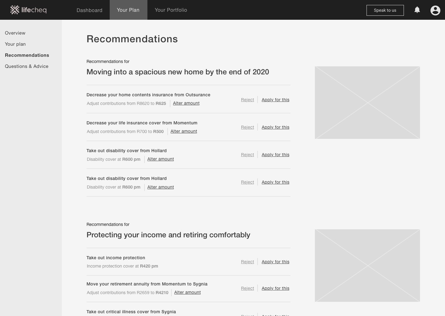 Exploring patterns for displaying recommendations given by LifeCheq